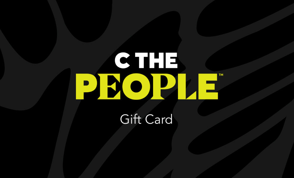 Gift card with 'C The People' branding on a black background