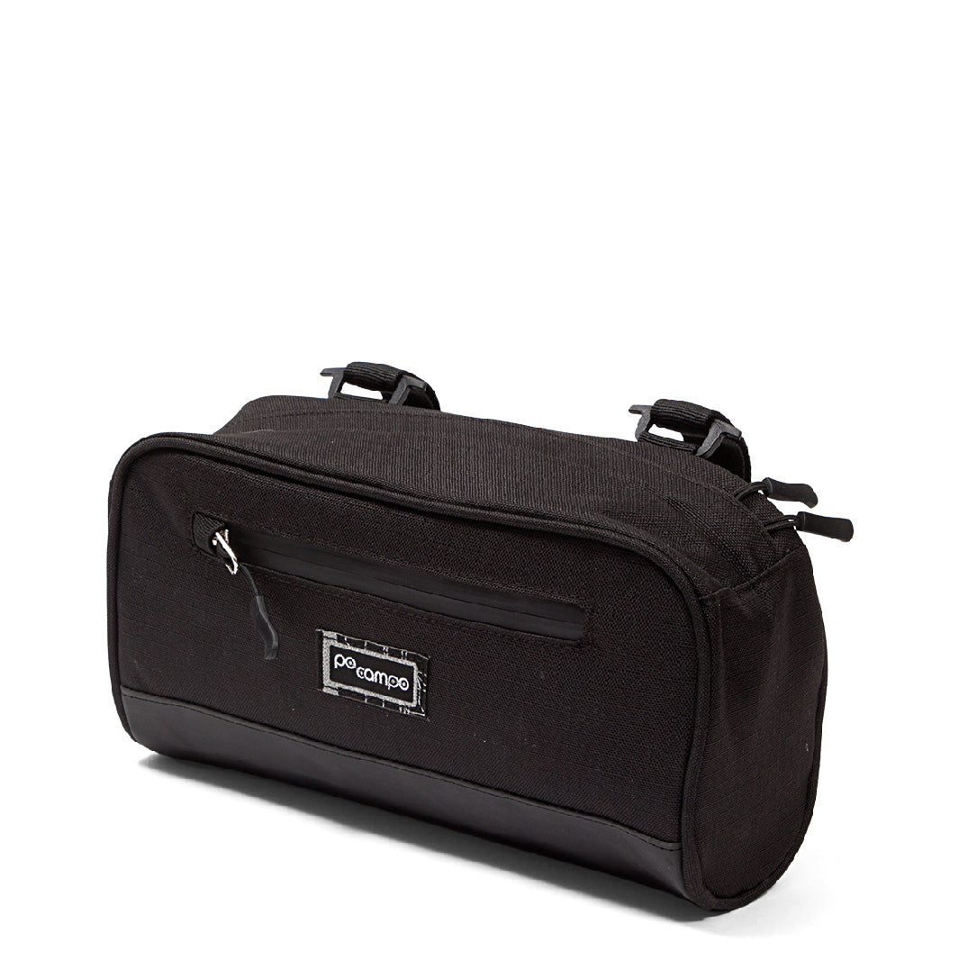 Black handlebar bag with a Po Campo label on a white background