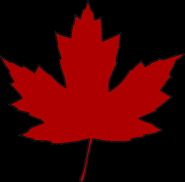 Made in Canada. Red maple leaf on a black background