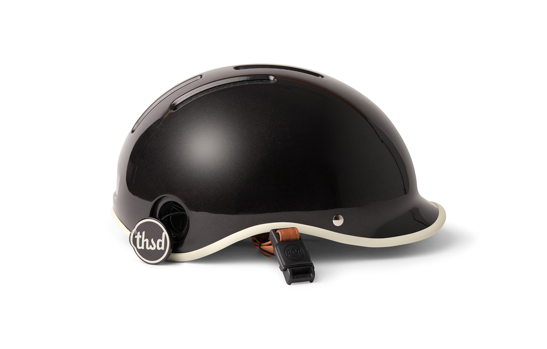 Black helmet with a visible Thousand logo on a white background