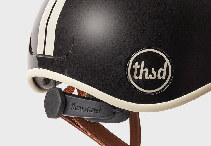 Black helmet showing adjusting mechanism against a white background