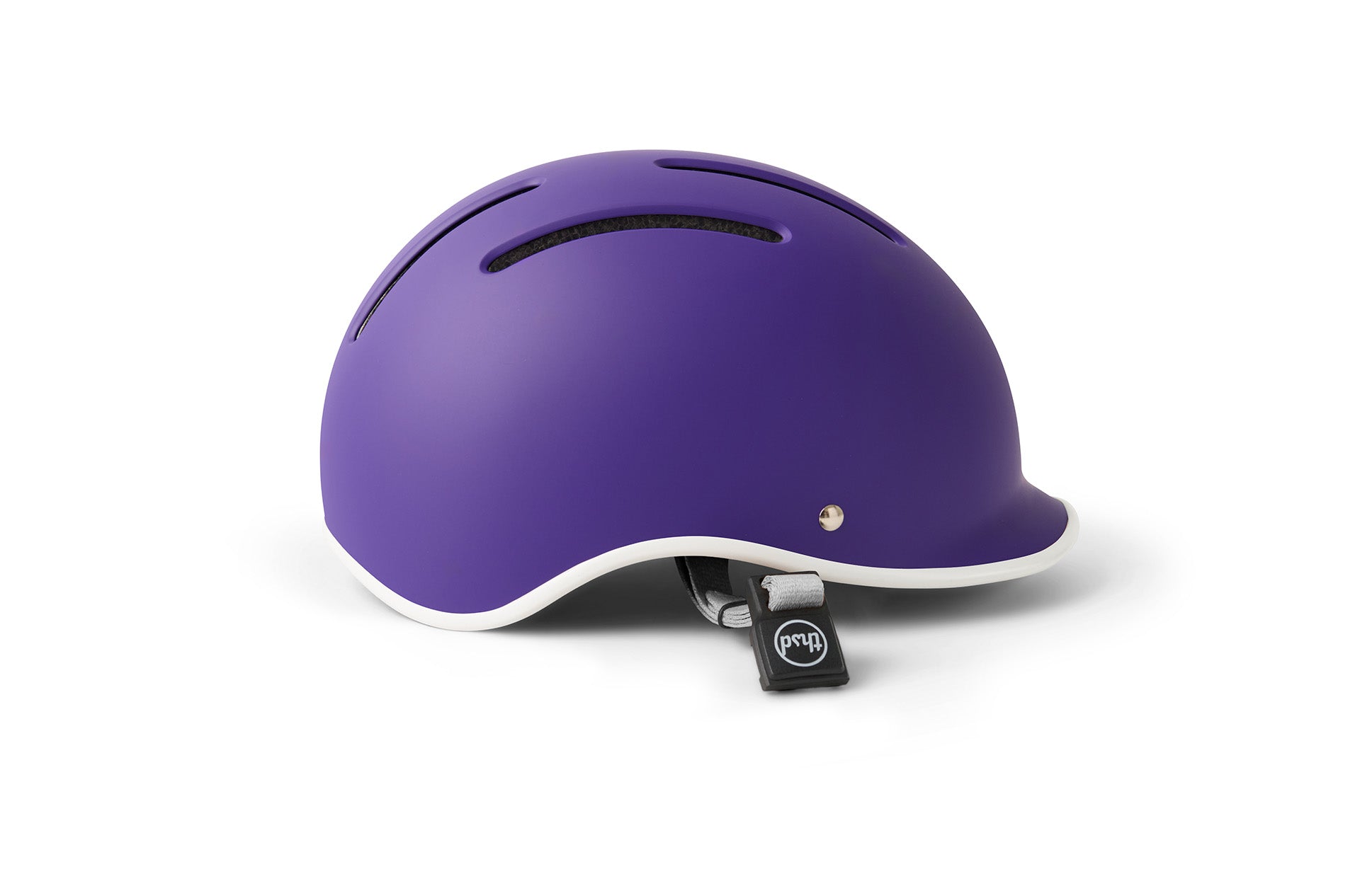 Purple helmet with a visible thsd logo on a white background