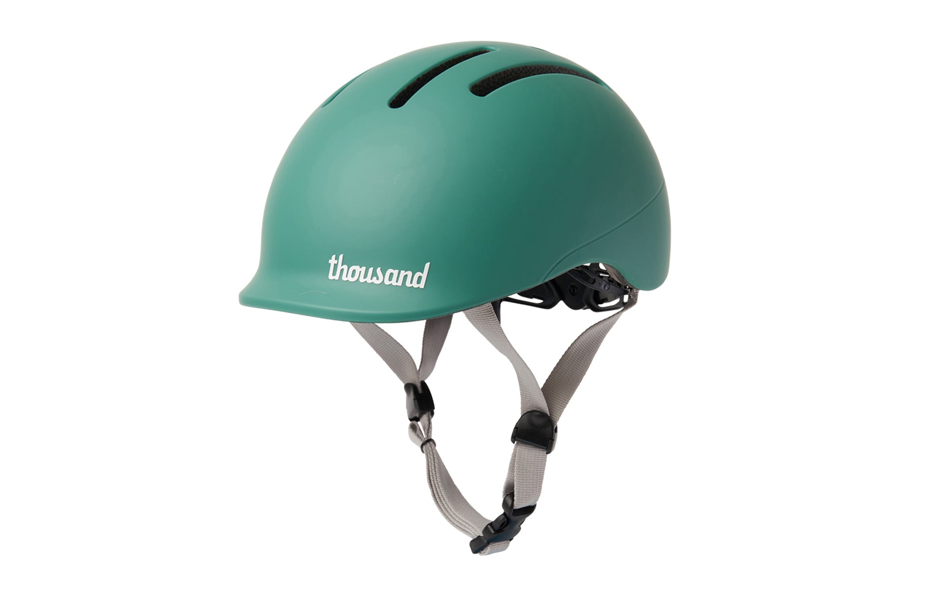 Green helmet with 'thousand' branding on a white background