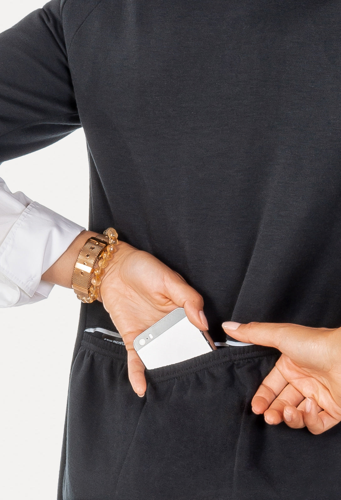 Black cycling dress close on back cargo pockets