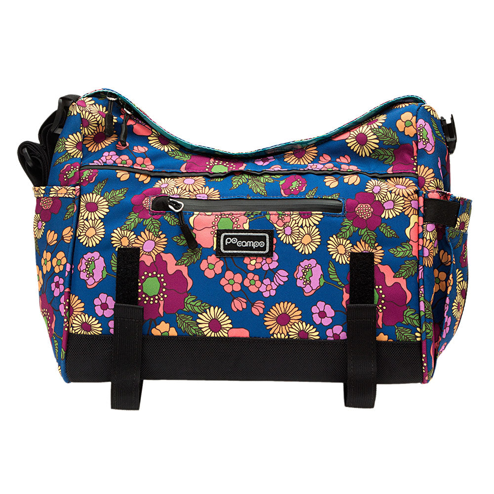 Po Campo floral-patterned trunk bicycle bag with a visible brand logo on a white background