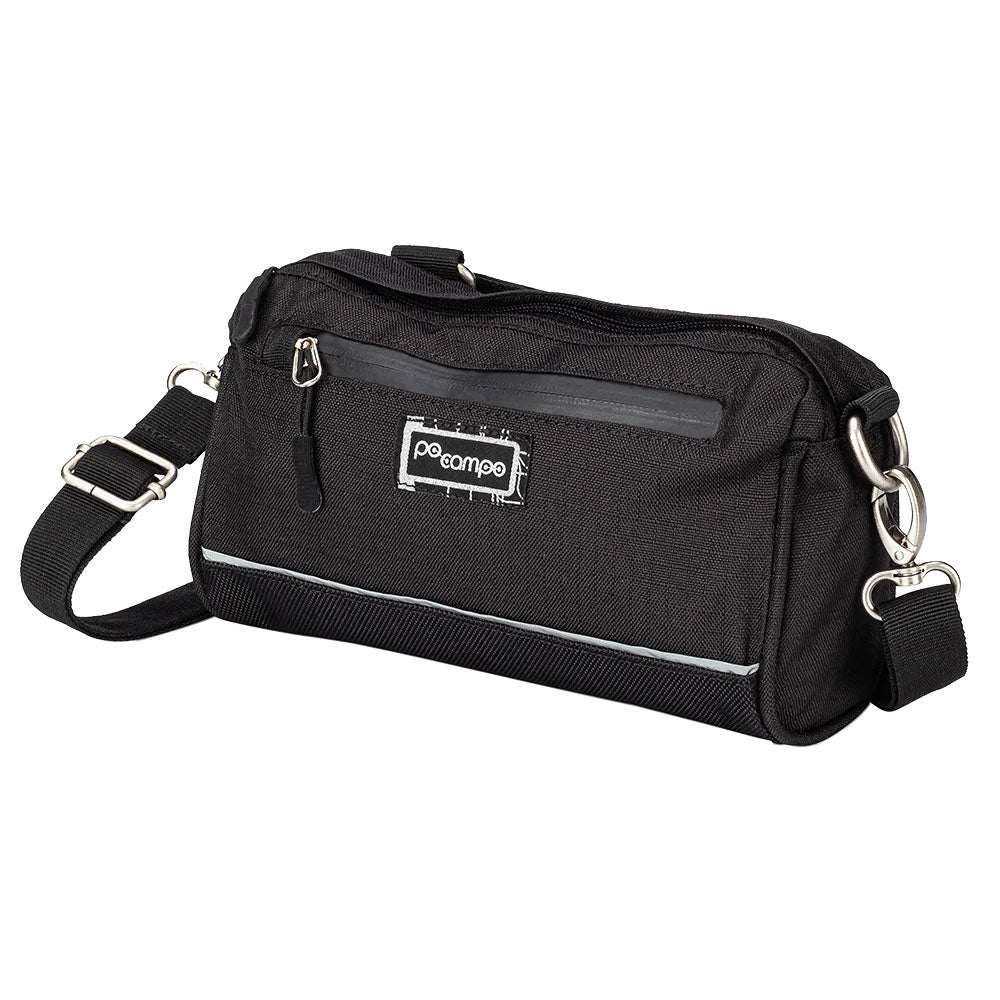 Black shoulder bag with a visible Po Campo logo on a white background