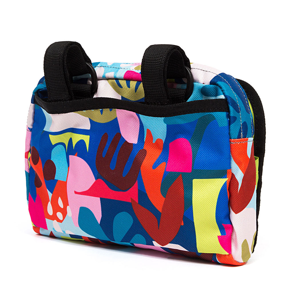 Kid's colorful bicycle bag with abstract design on a white background