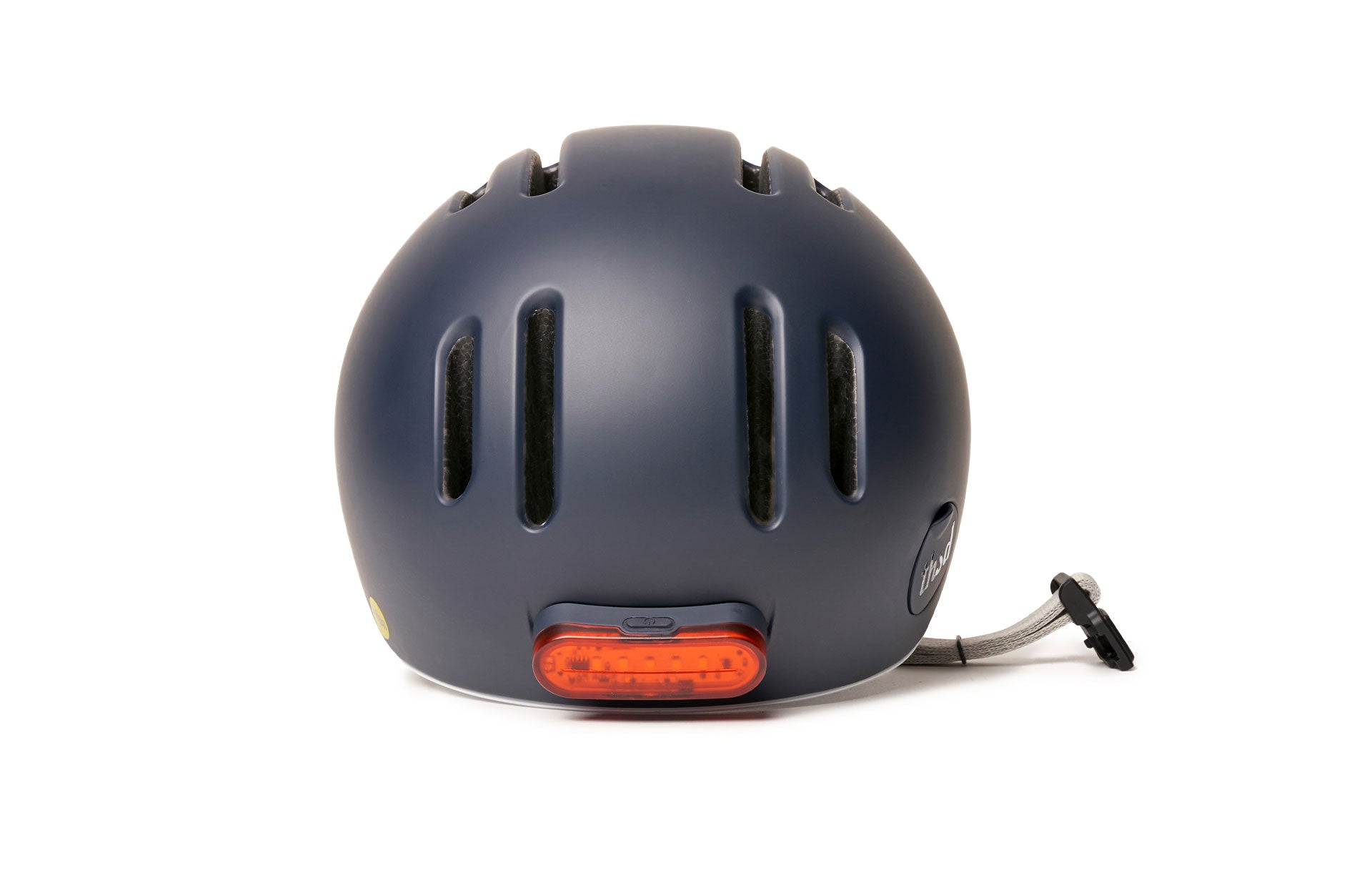 Rear view Thousand Chapter helmet shows rechargeable magnetic mounted light