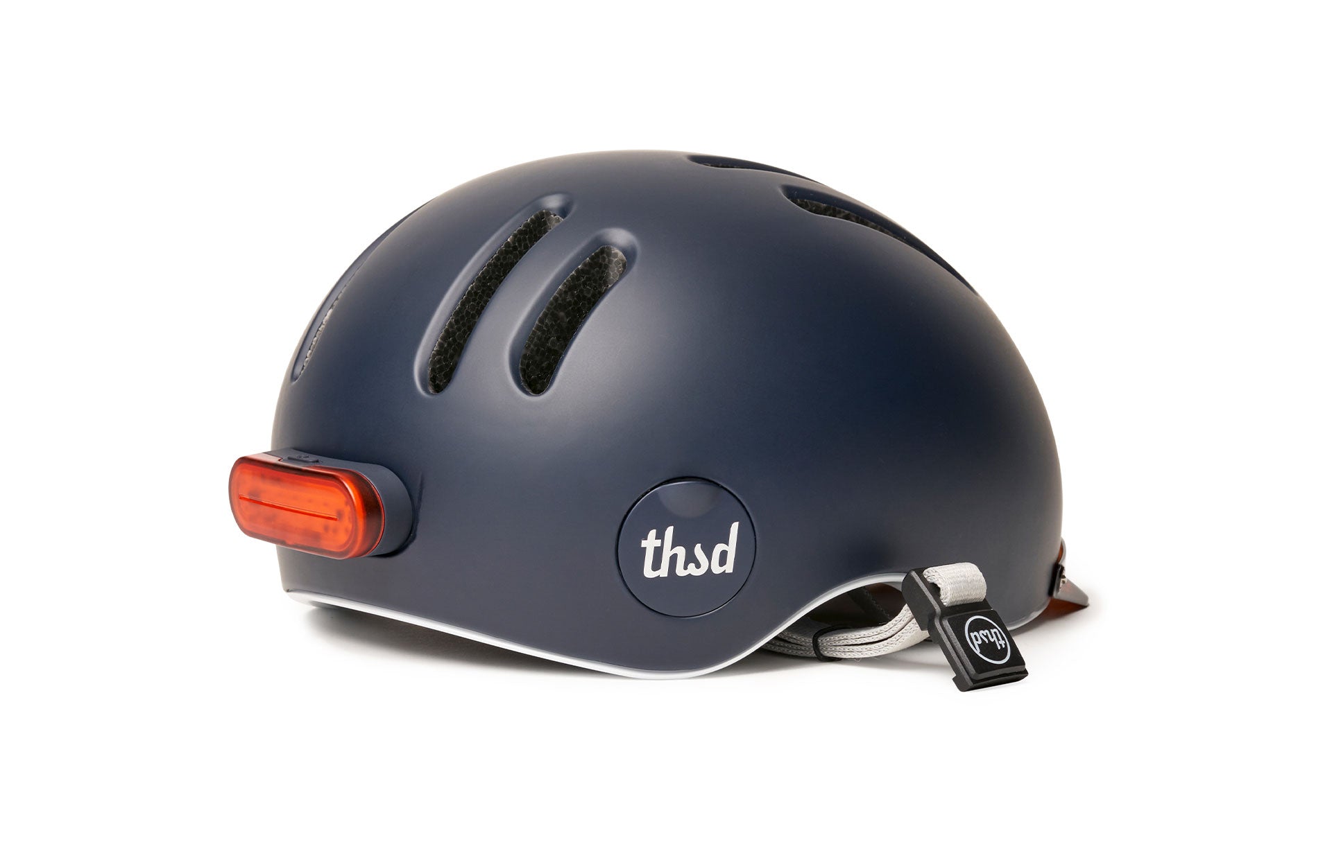 Thousand Chapter helmet Club Navy showing magnetic mounted rear LED light