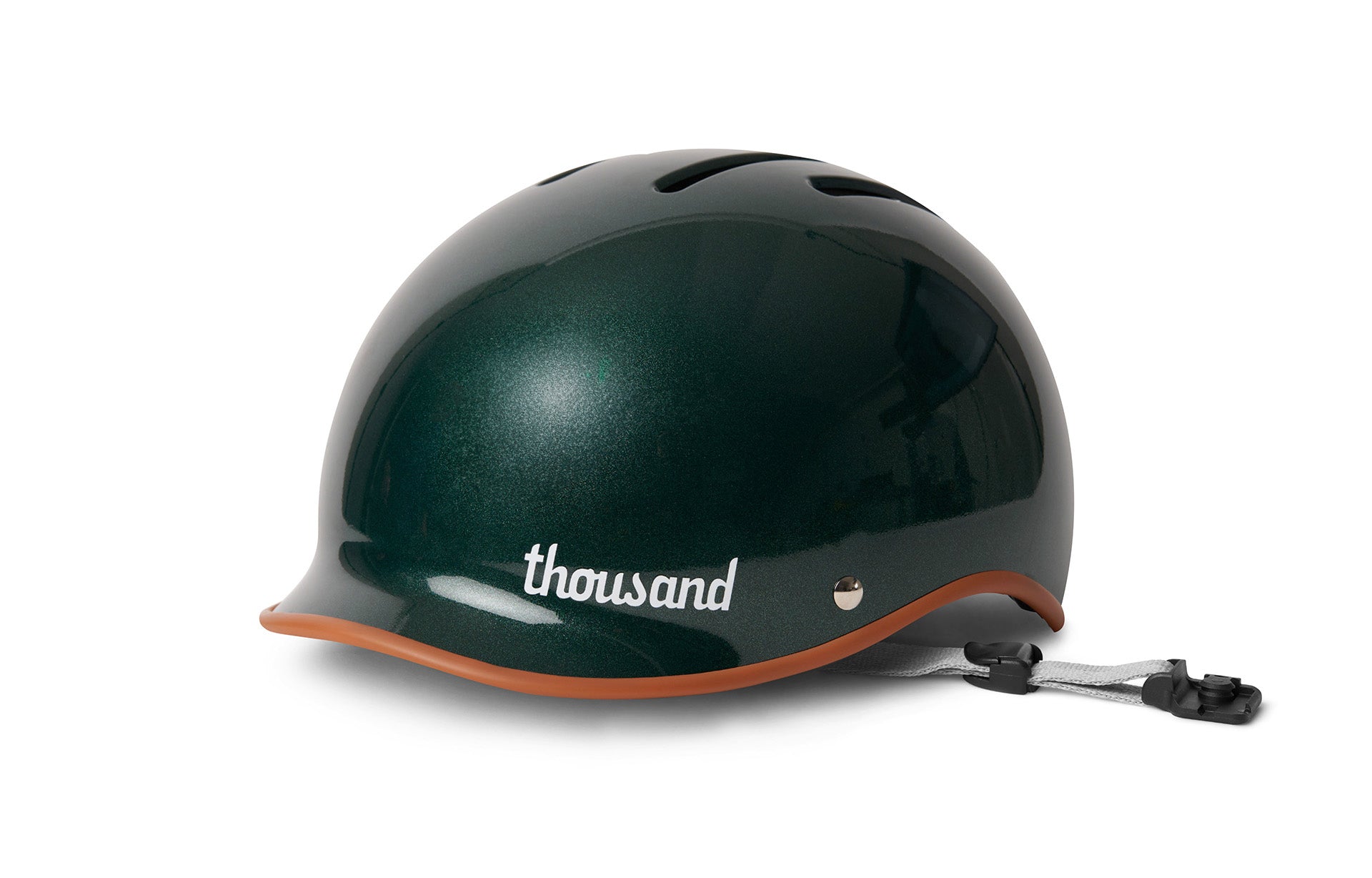 Green helmet with 'thousand' branding on a white background