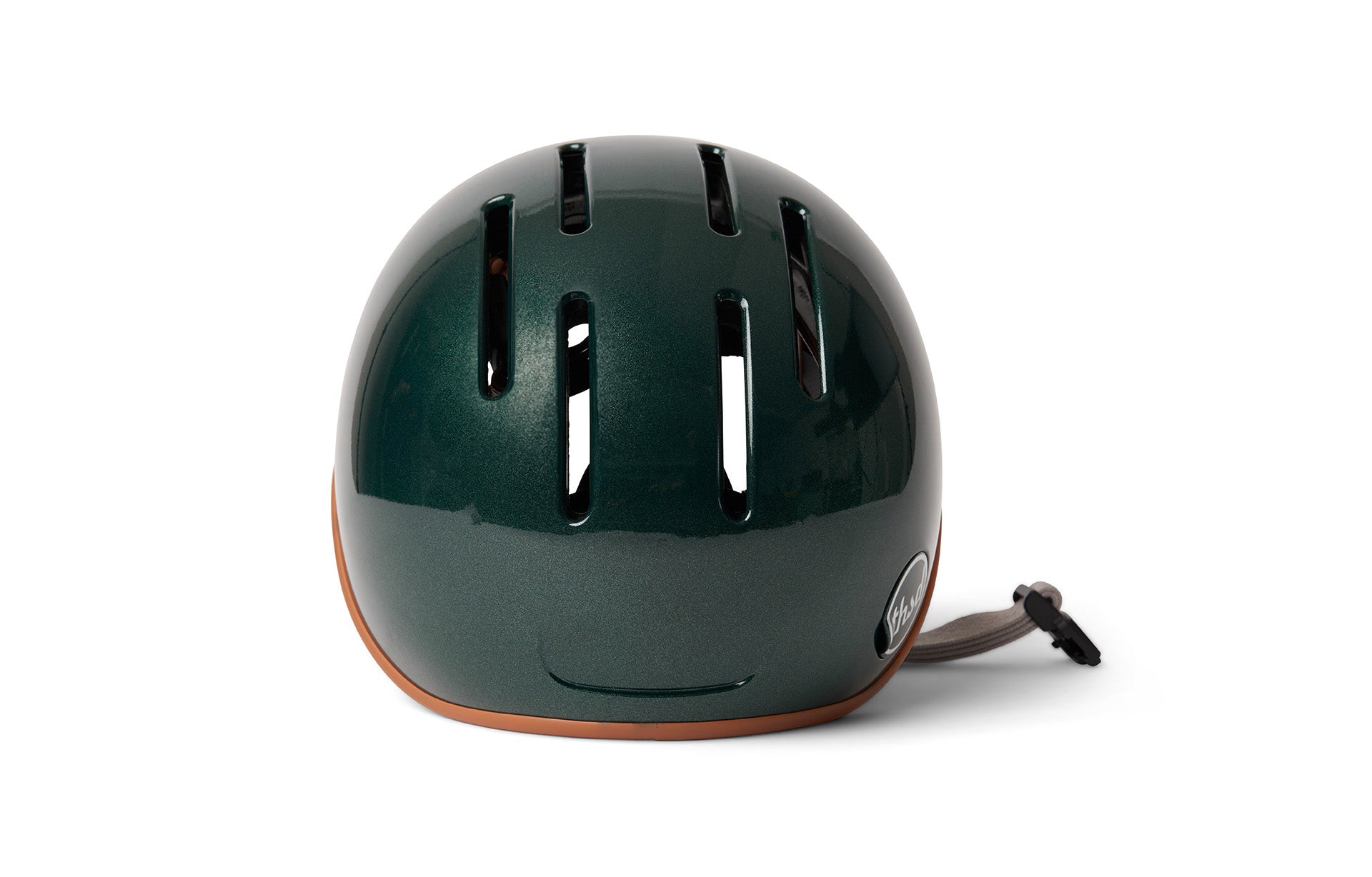 Green helmet with brown rim on a white background