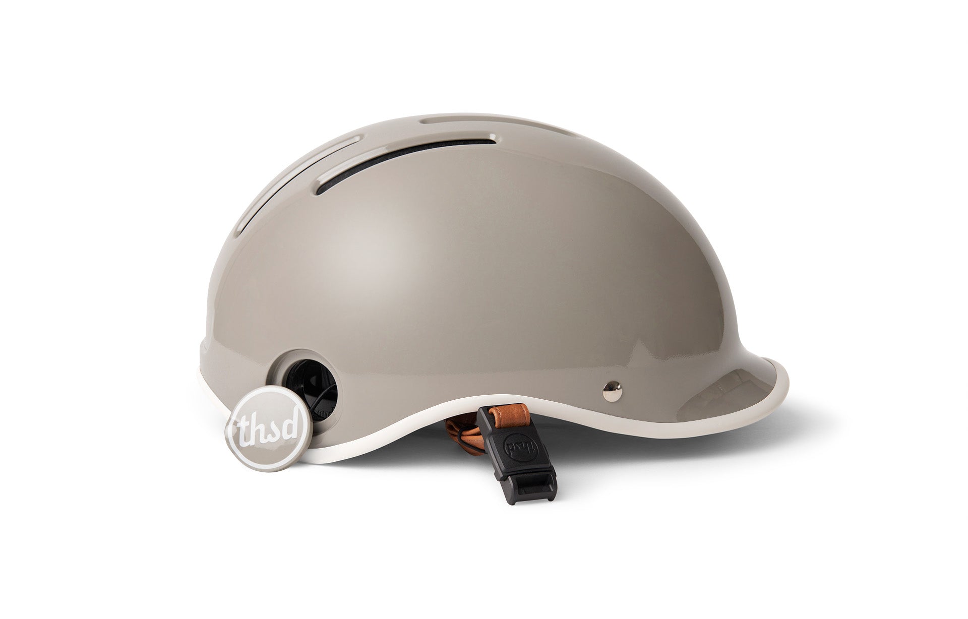 Dove grey helmet  helmet with a visible thsd logo on a white background