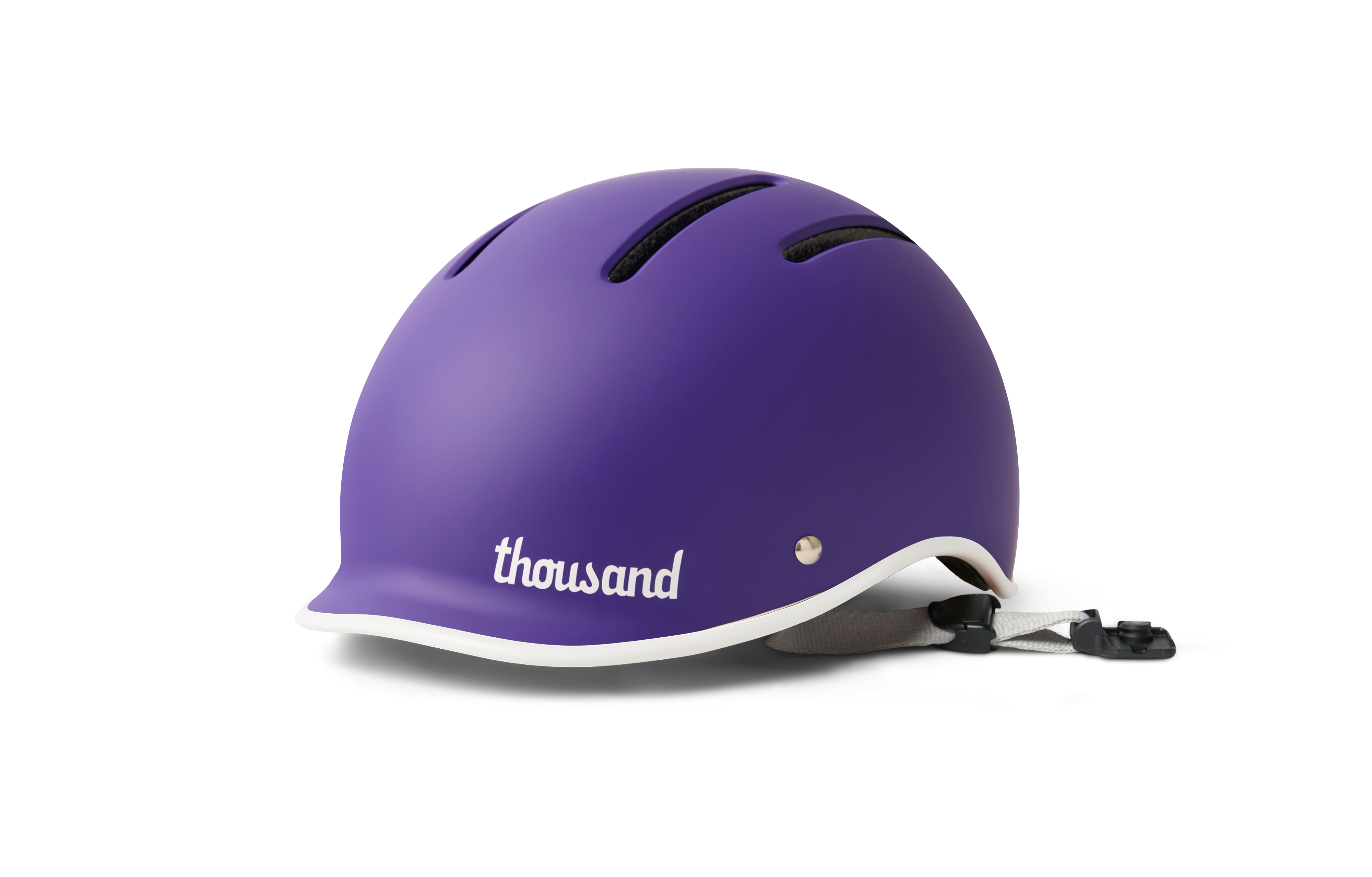 Purple helmet with 'thousand' branding on a white background