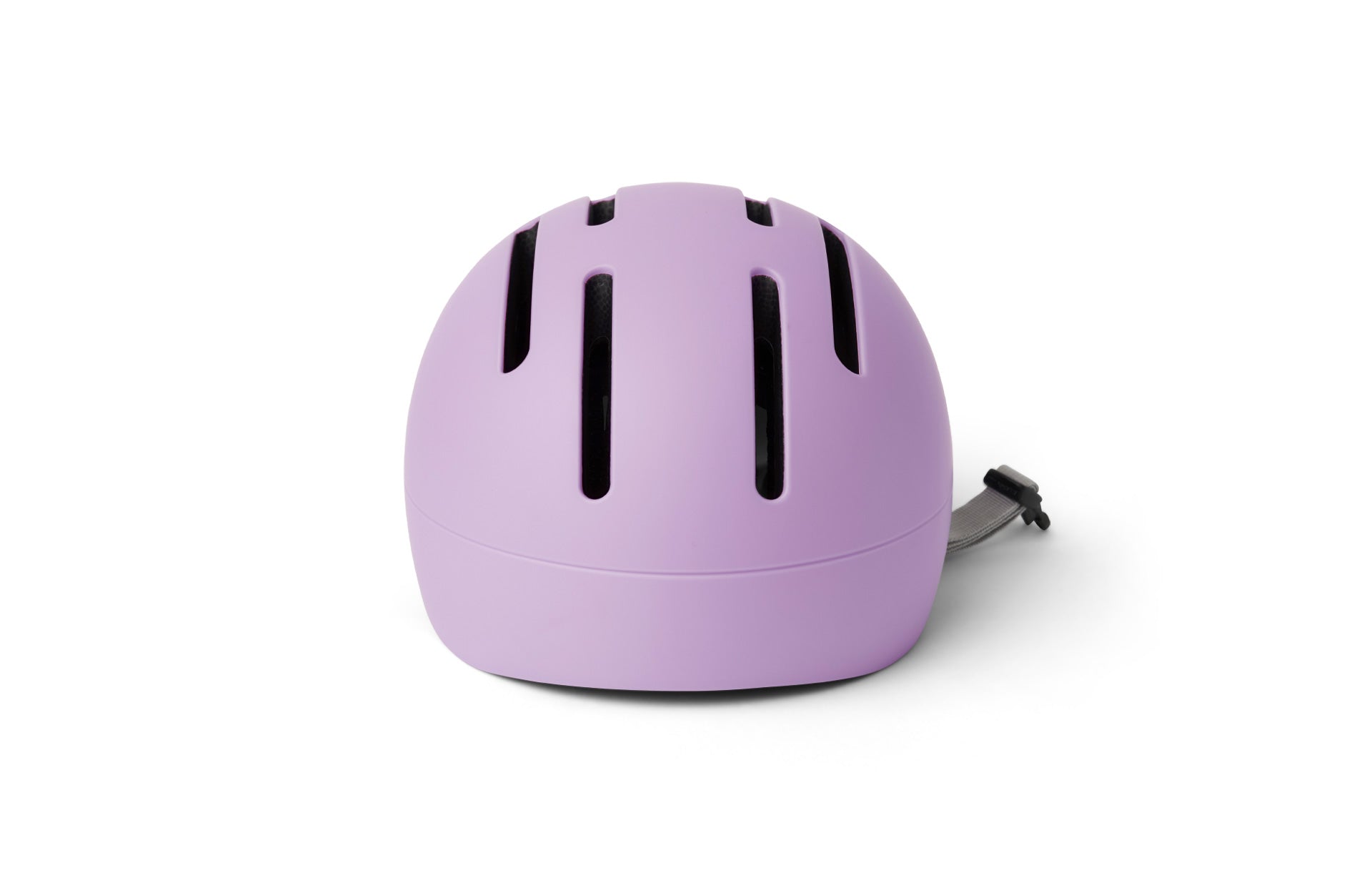 Purple helmet with black vents on a white background