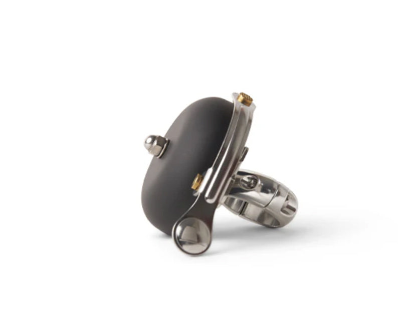 Black bell with silver band on a white background