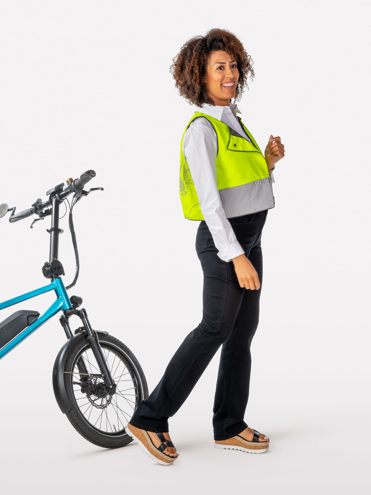 Daytime visibility yellow and nighttime visible with reflective silver material for coverage day and night